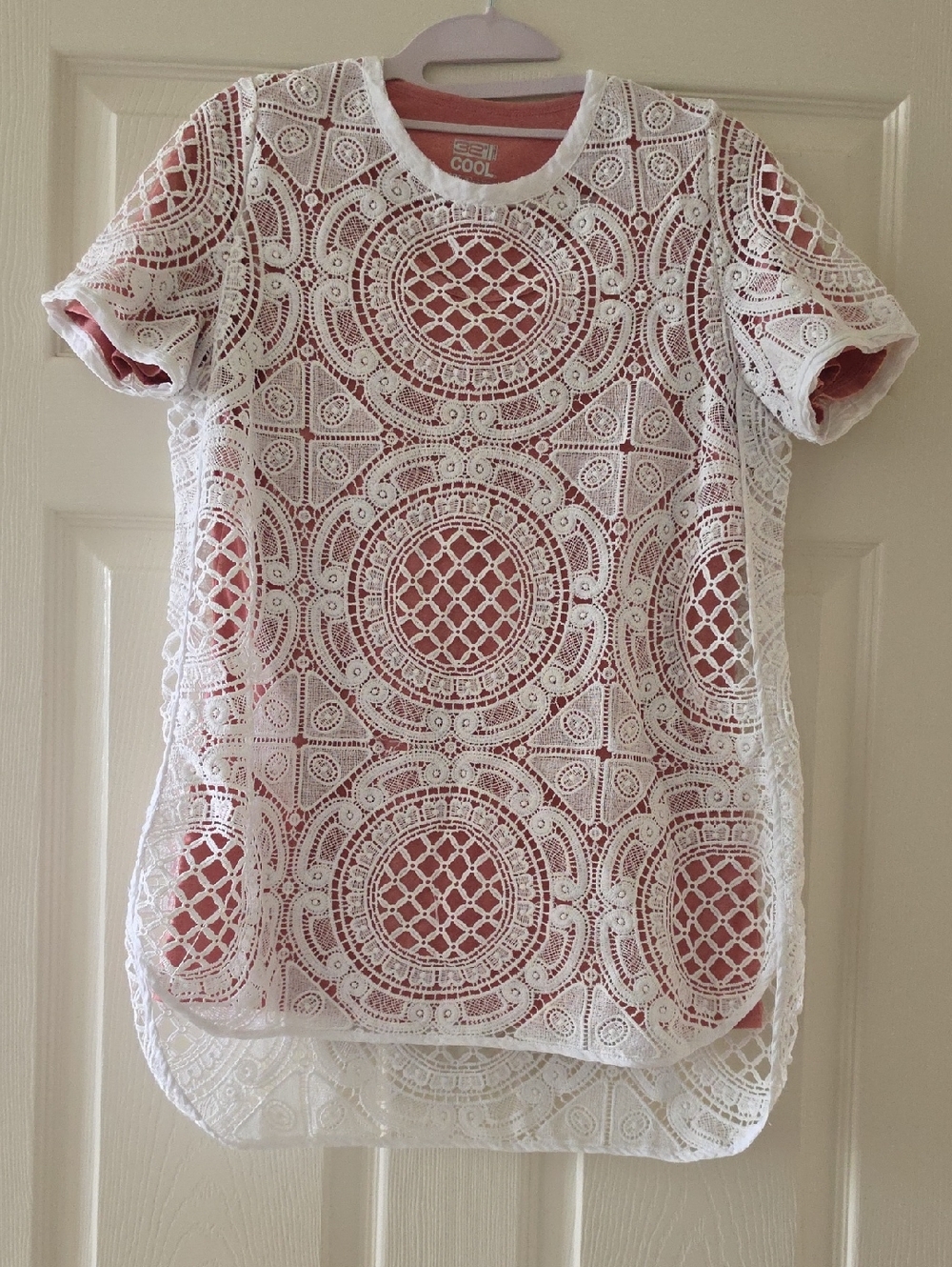 Sundance White Crochet Lace Short Sleeve Top